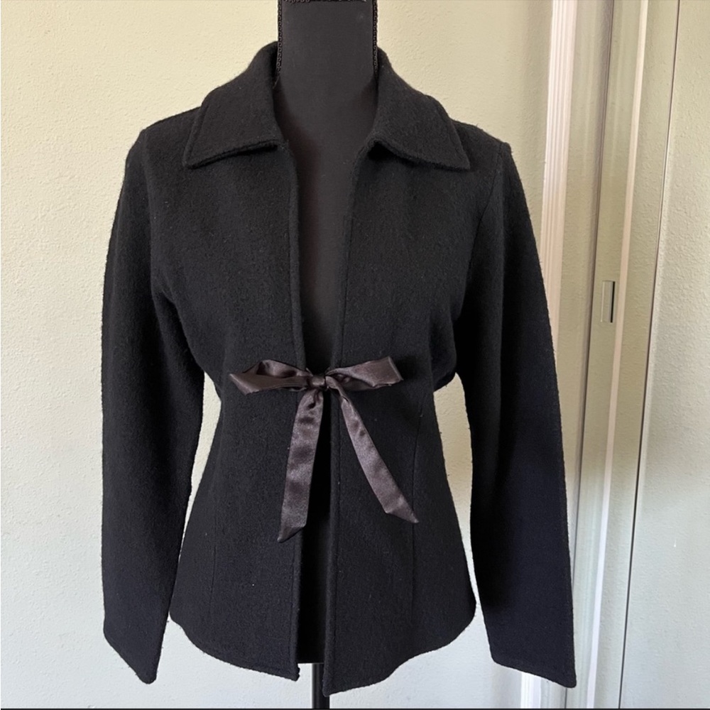 Doncaster Black Wool Blazer with Satin Bow Size Medium